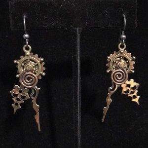Earrings - Steampunk - 2-1/2” Drop - Sterling Silver Ear Wires